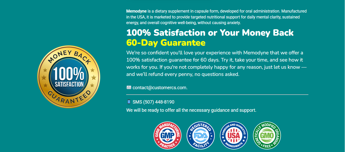 Memodyne 60-day satisfaction guarantee information